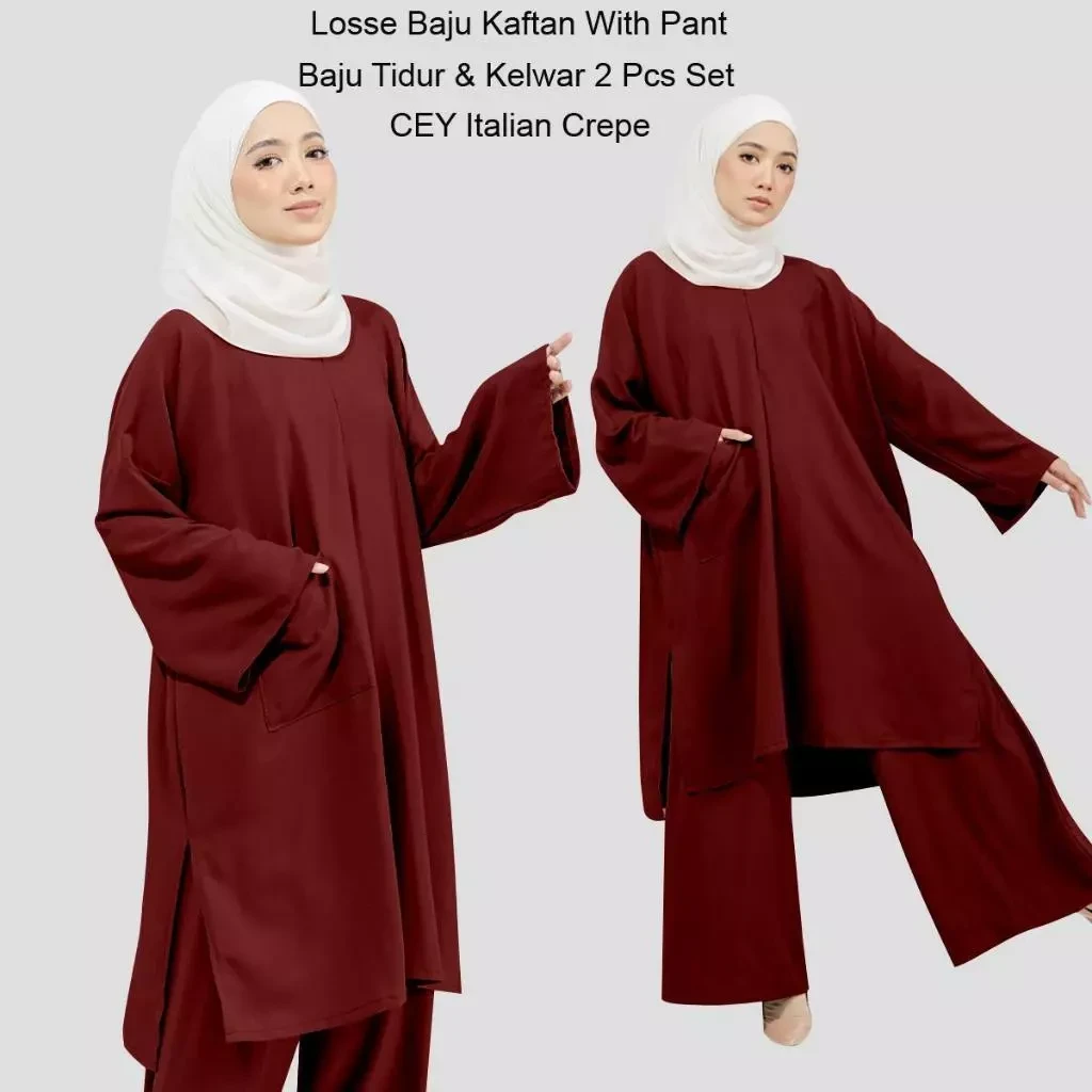 Viral Loose kaftan Baju Blouse & Pant Set For Ladies / New Collection 2 pcs Dress CEY Italian Crepe
